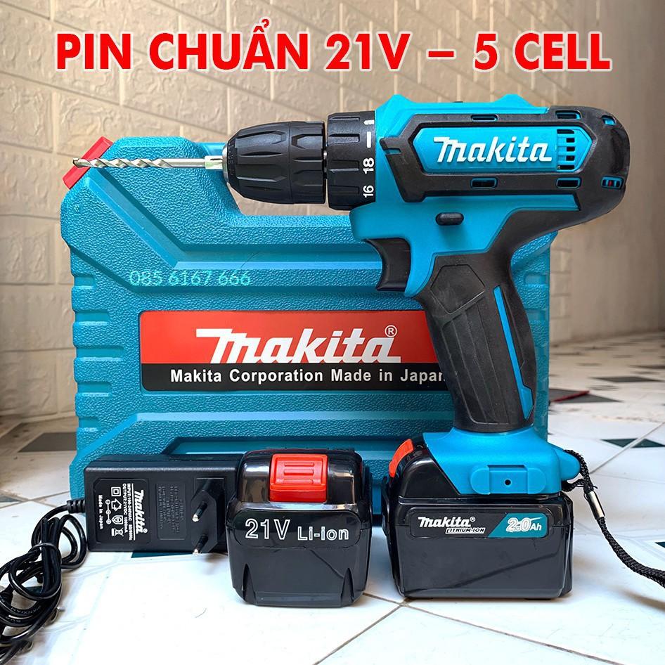 MÁY Khoan Pin MAKITA 21V (khoan, bắt vít ) - TẶNG 1 mũi khoan , Pin Vuông, 100% Đồng - Máy Bắt Vít 21V