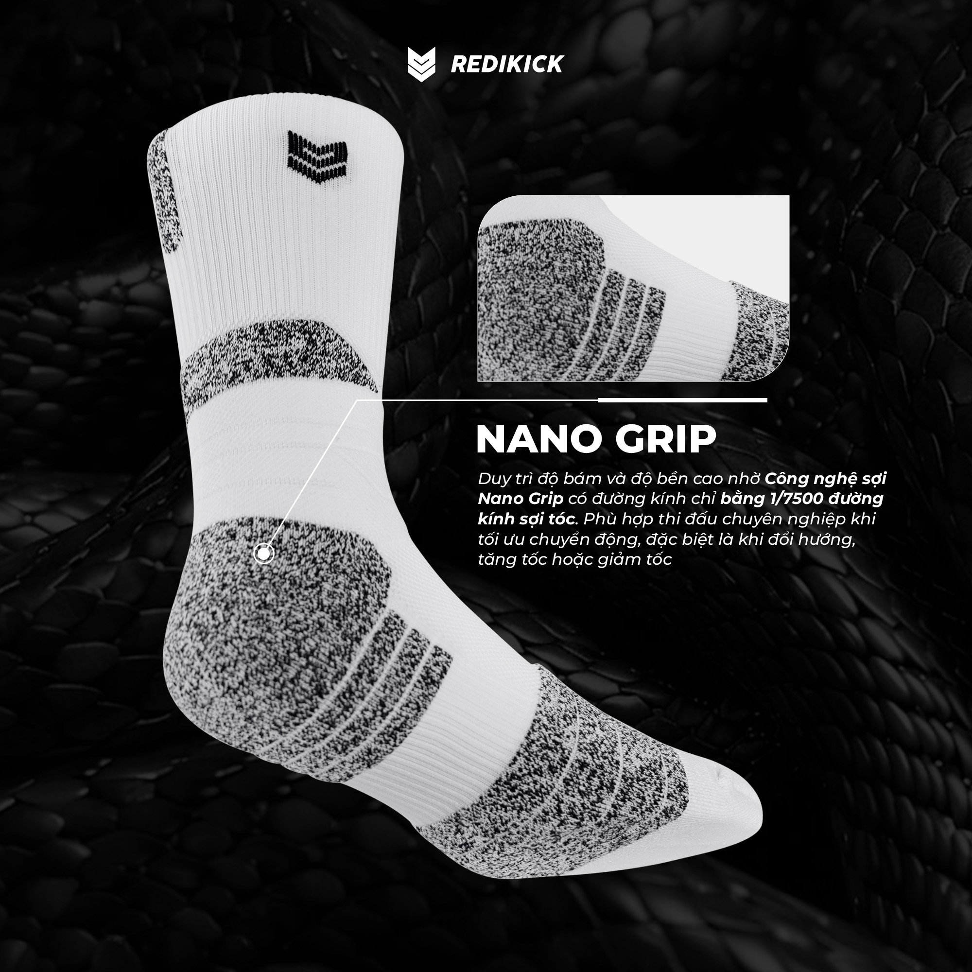 Tất thể thao Redikick Power Grip chống trượt thoáng khí có đệm chuyên dụng cho bóng rổ bóng đá bóng chuyền chuyên nghiệp