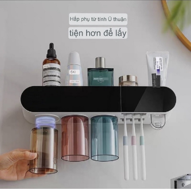 Kệ Nhả Kem 3 Cốc, Cắm Bàn Chải, Giá Để Bàn Chải Đánh Răng Treo Tường Gia Đình Để Đồ Đa Năng Không Khoan Tường