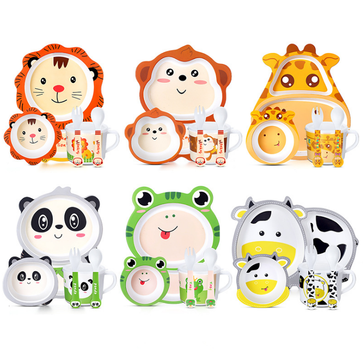 5 Cái/bộ Đĩa Đựng Đồ Ăn Cho Bé Bộ Đồ Ăn Trẻ Em Hoạt Hình Cho Bé Ăn Món Ăn Trẻ Em Sợi Tre Tự Nhiên Ăn Tối Với Bộ Bát Dĩa Ly Muỗng Đĩa
