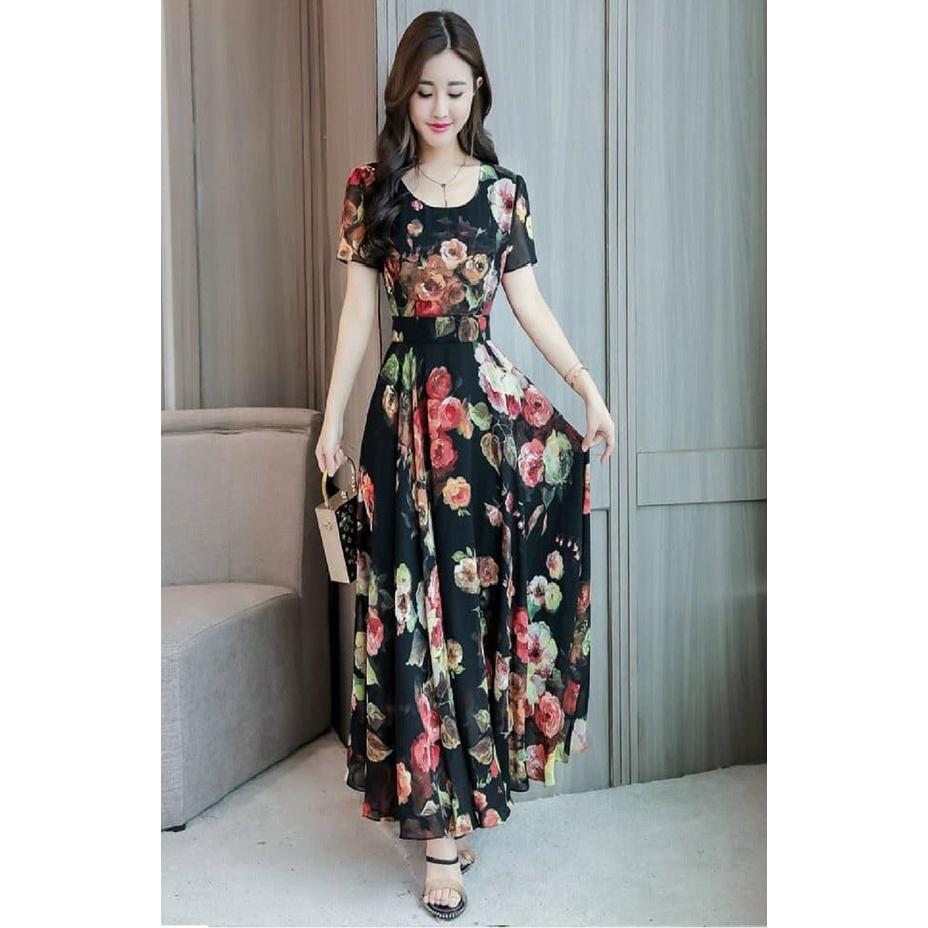 ĐẦM XÒE HỌA TIẾT HOA HỒNG