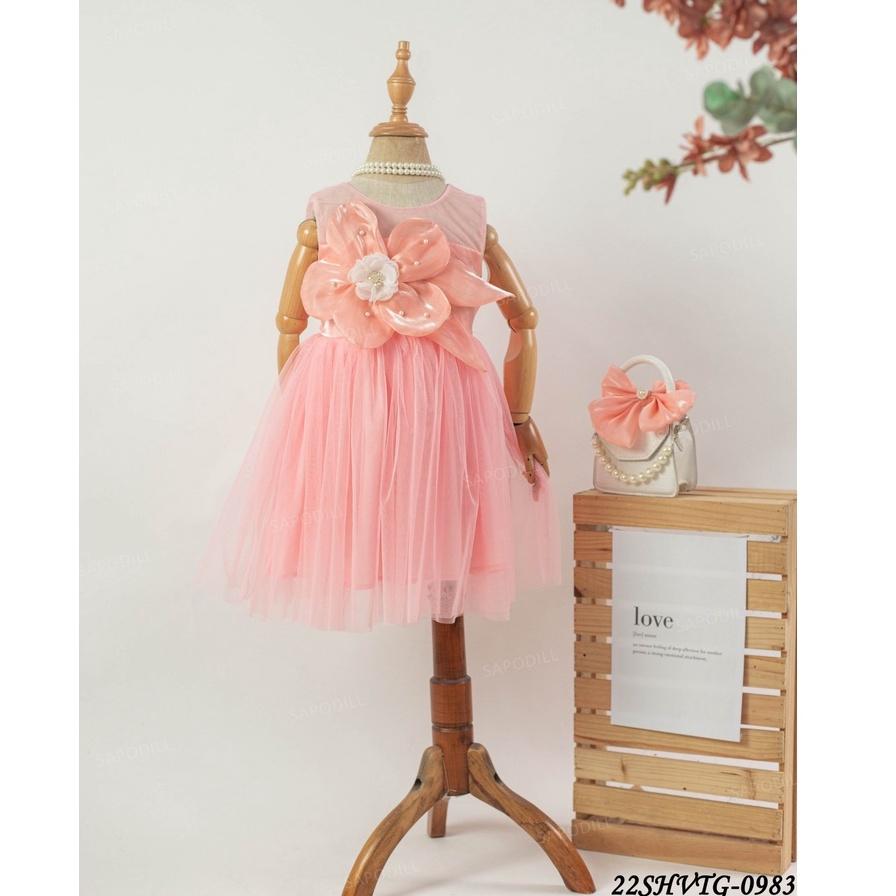 Đầm voan công chúa đính hoa nổi cho bé gái đi chơi dự tiệc đẹp từ 10-30kg hàng thiết kế cao cấp