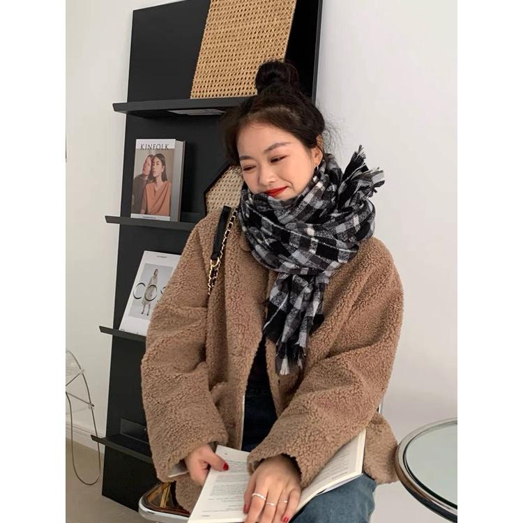 Khăn Len Quàng Cổ Nam Nữ Khăn Len Đôi Quàng Cổ Tặng Quà Noel Khăn Len Quàng Cổ Nam Nữ Khăn Kẻ Caro Vintage Cam