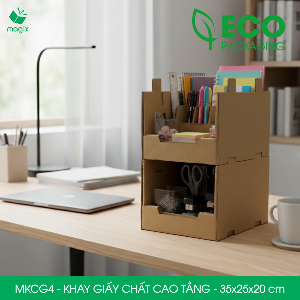 MKCG4 - 35x25x20cm - Bộ 5 khay chất cao tầng bằng giấy carton 5 lớp siêu cứng, kệ đựng đồ văn phòng