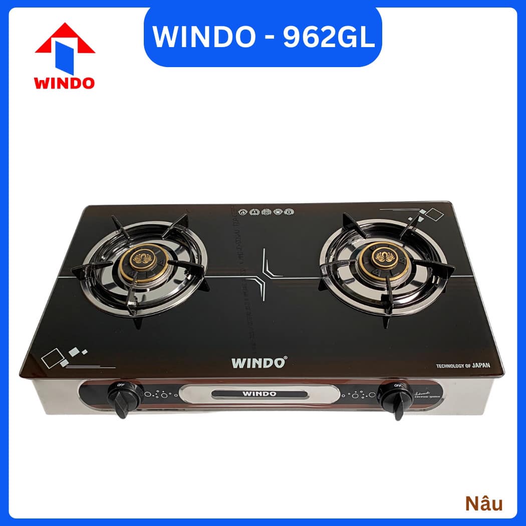 BẾP GAS ĐÔI MẶT KÍNH CAO CẤP WINDO - 962GL- Hàng Chính Hãng