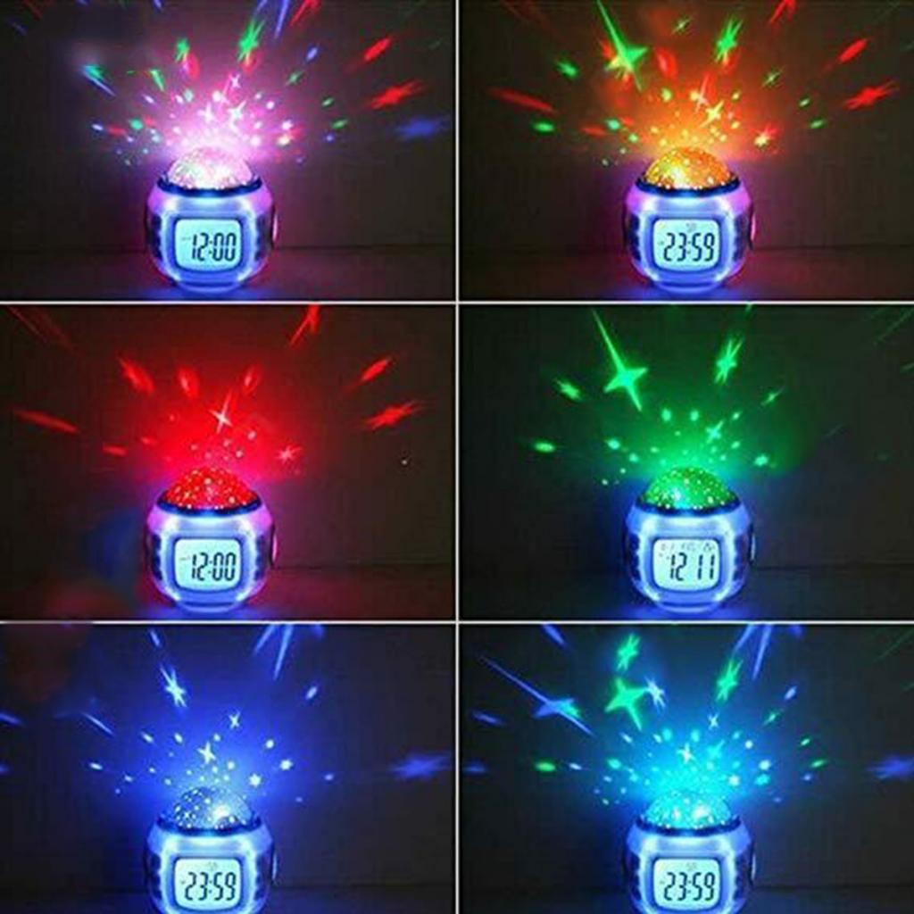 Sky Star Night Light Projector Lamp Kids Bedroom Music Alarm Clock White