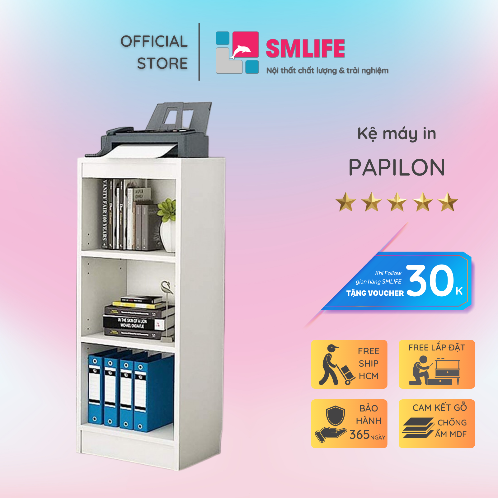 Kệ để máy in gỗ hiện đại SMLIFE Papilon | Gỗ MDF dày 17mm chống ẩm | D40xR30xC106cm