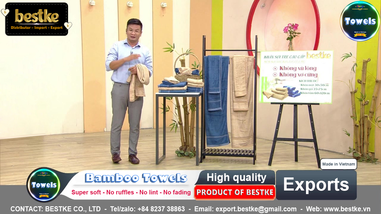 COMBO 2 BỘ = 6 Khăn Tắm, Khăn Gội, Khăn Mặt Bamboo Bestke Cao cấp Xuất khẩu Hàn Quốc màu Xanh, Bamboo Towel