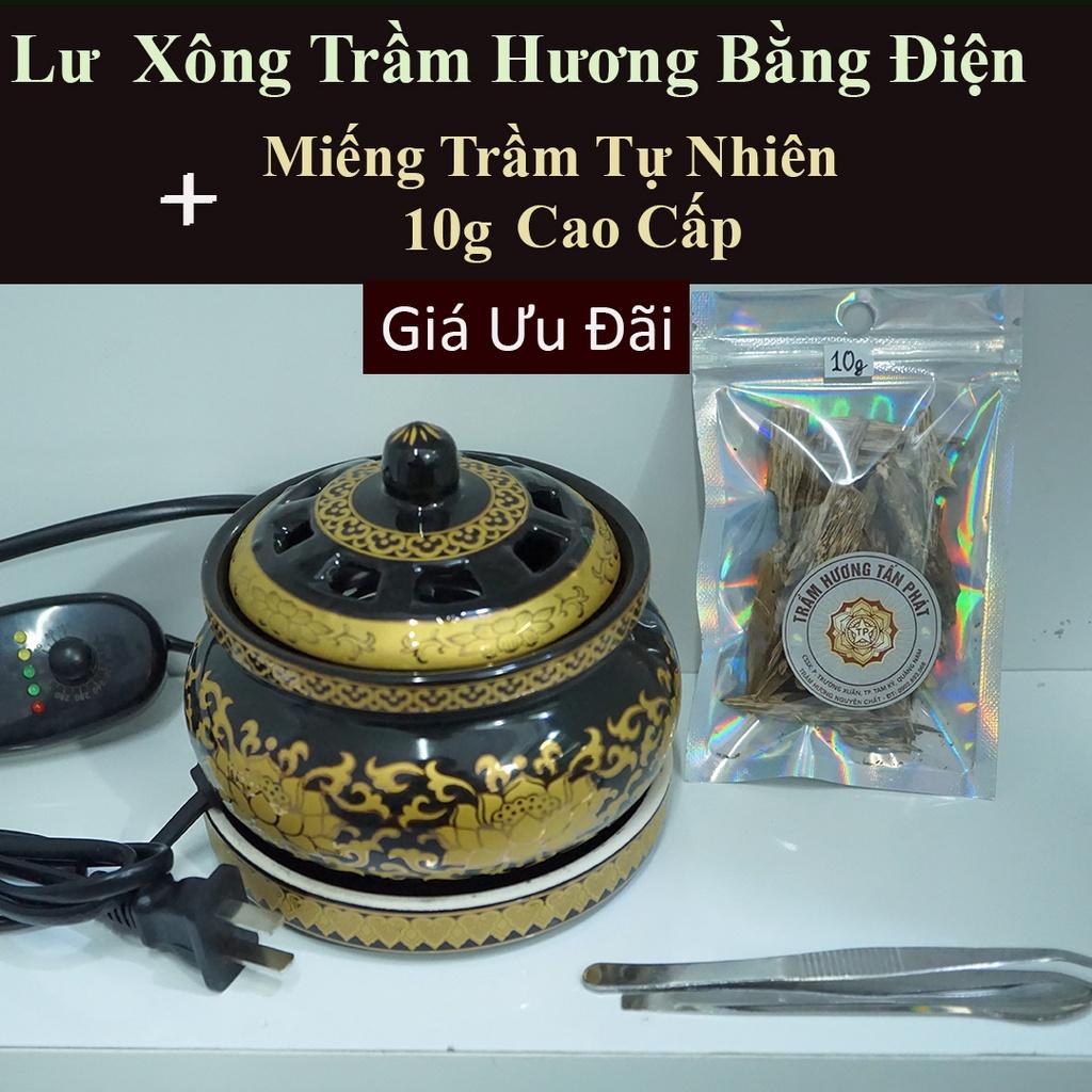 Lư Xông Trầm Hương bằng điện – Màu Vàng đen siêu Sang – Xông Bột, Miếng Trầm