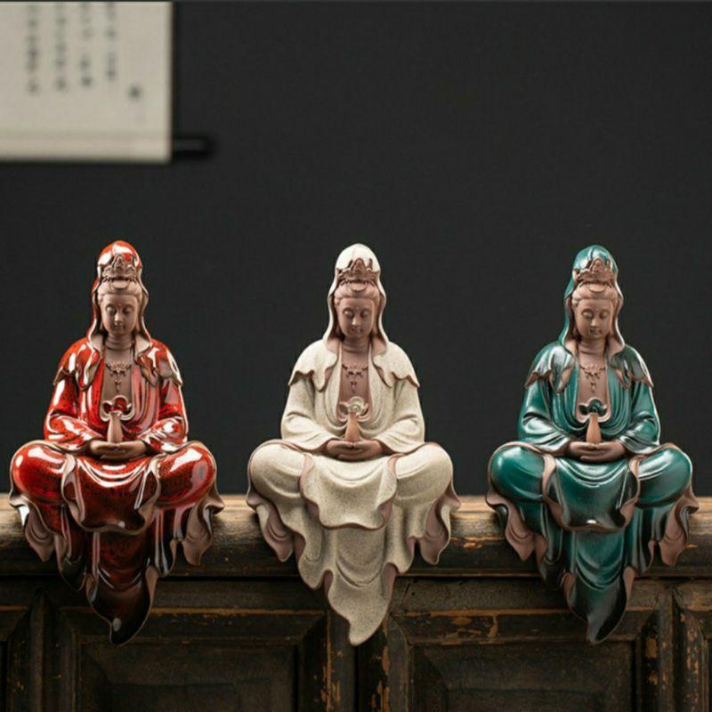 Tượng quan âm cầm bình gốm tử sa cao cấp