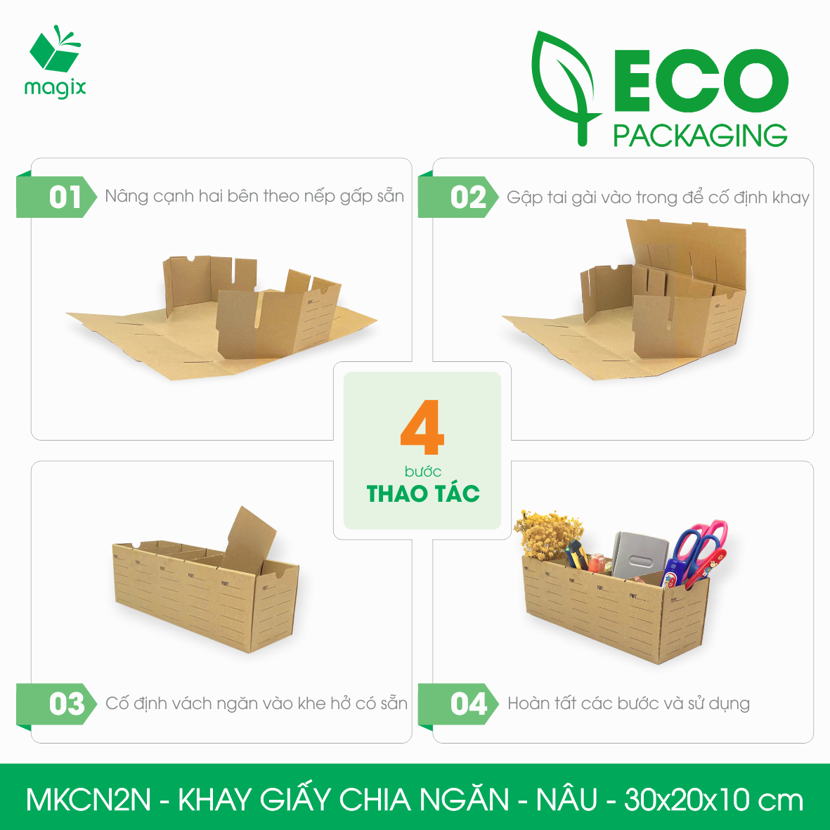 MKCN2N - 30x20x10 cm - 20 khay giấy carton chia ngăn - Khay đựng đồ linh kiện, văn phòng phẩm