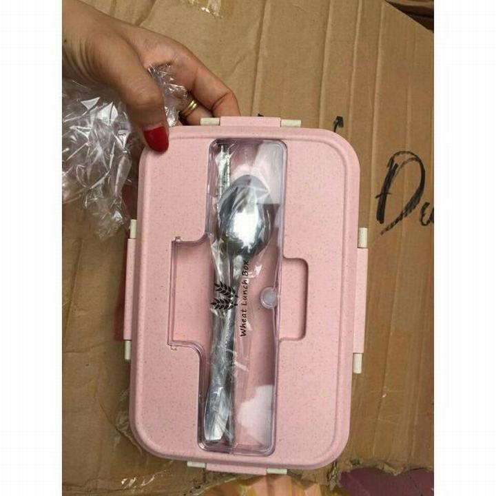 Hộp Đựng Cơm Văn Phòng, Hộp Đựng Cơm 3 ngăn lúa mạch kèm đũa thìa inox - Dùng được trong lò vi sóng -GD268