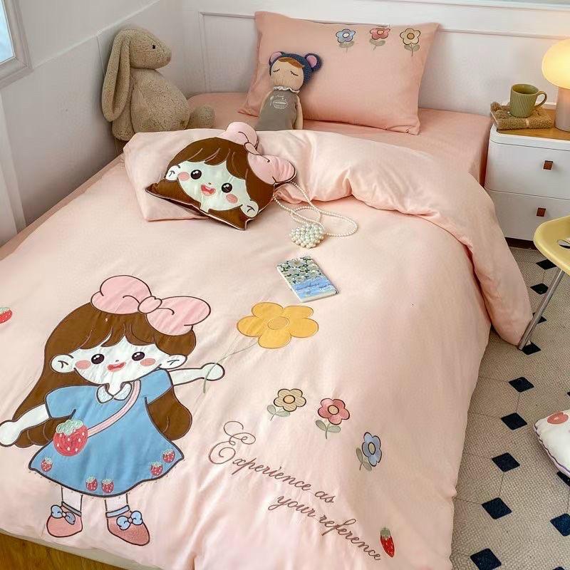 Bộ Chăn Ga Gối Cotton Linen Disney Hàng Nhập Khẩu 5Món Dễ Thương