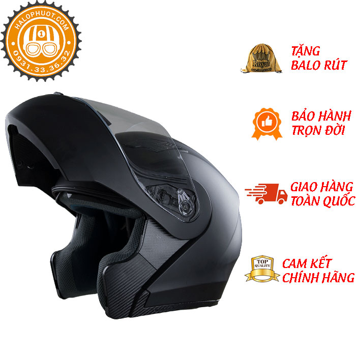 Mũ bảo hiểm Fullface Royal M179 Lật Hàm – Vân Carbon – 2 Kính