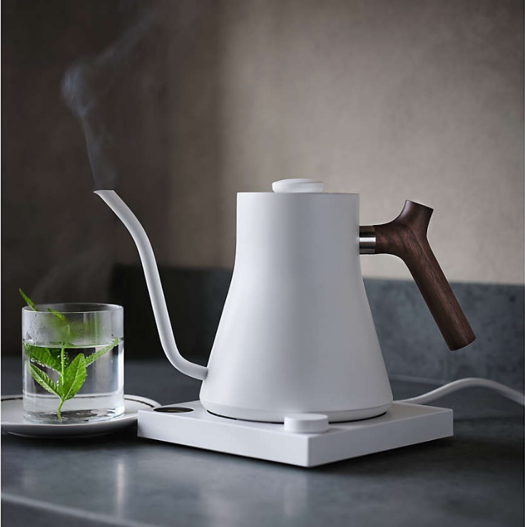 Ấm rót nước điện Fellow Stagg EKG  0.9L | Thép không gỉ | Đun sôi tức thời | Màu White Tay Cầm Gỗ Walnut