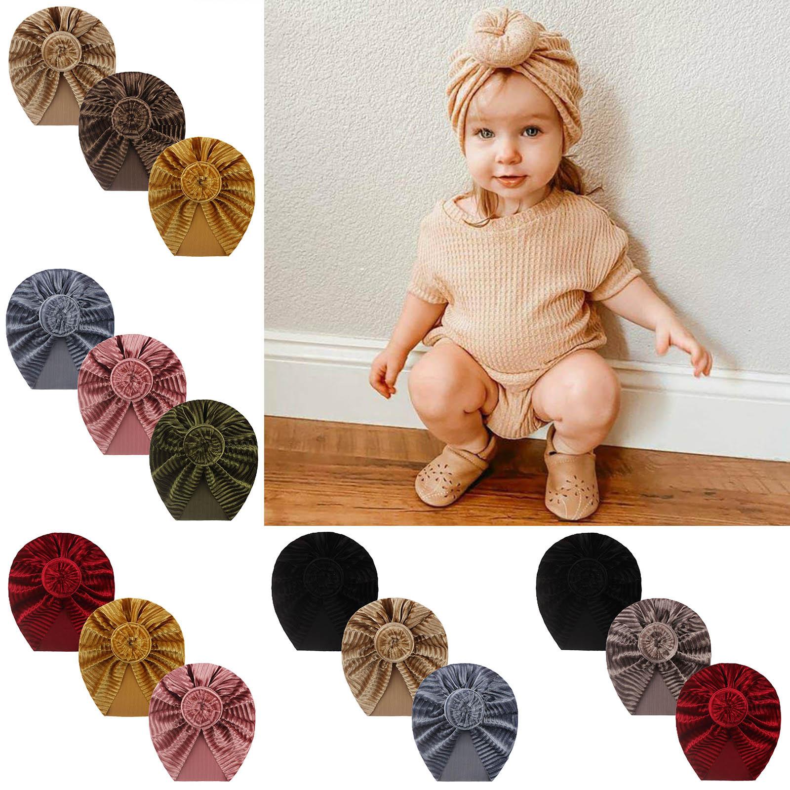 3 Vàng Mới Nhung Băng Đô Cài Tóc Turban Gọng Mũ Cho Bé Kids Cho Bé Gái Chắc Chắn Turban Thắt Nút Mũ Beanie Mũ Phụ Kiện