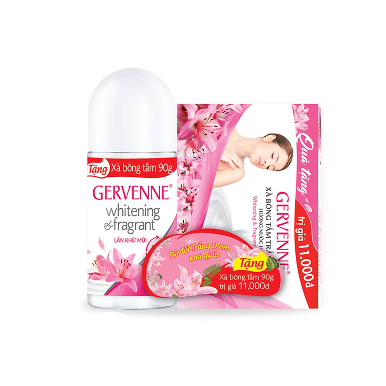 Lăn khử mùi trắng da Gervenne Pink Lily 50gr - Tặng soap 90gr