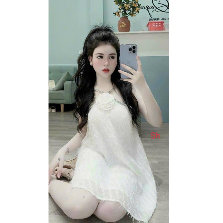 Đầm suông babydoll lông vũ siêu hot phối dây kim tuyến