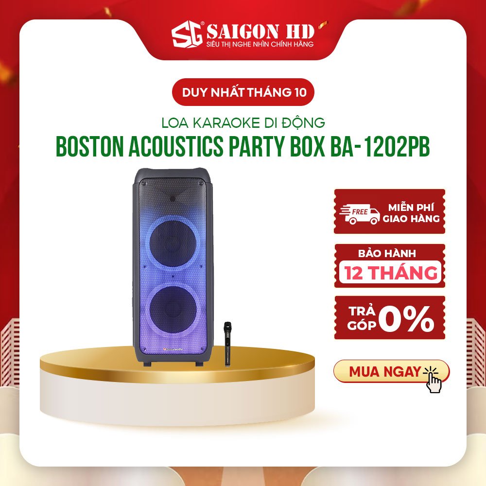 Loa Karaoke Bluetooth BOSTON ACOUSTICS Party Box BA-1202PB | Tích hợp Micro không dây | Tăng/giảm âm Bass ,Treble | Hàng Chính Hãng
