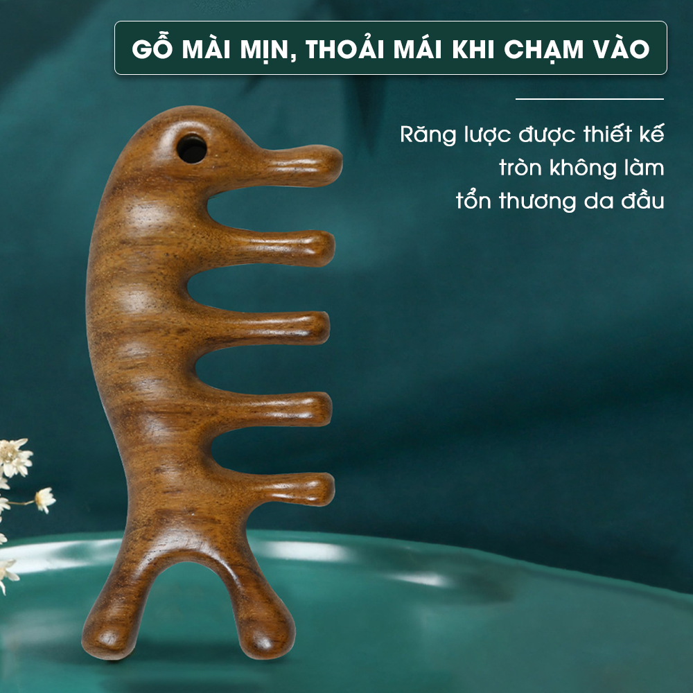 Lược gỗ đàn hương, lược massage đầu, giảm đau đầu căng thẳng, thư giãn dành cho cả nam và nữ CWELL C02PK