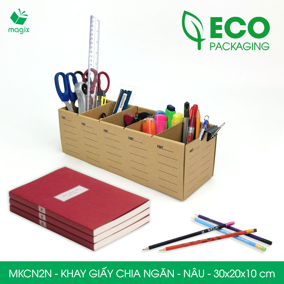 MKCN2N - 30x20x10 cm - 20 khay giấy carton chia ngăn - Khay đựng đồ linh kiện, văn phòng phẩm