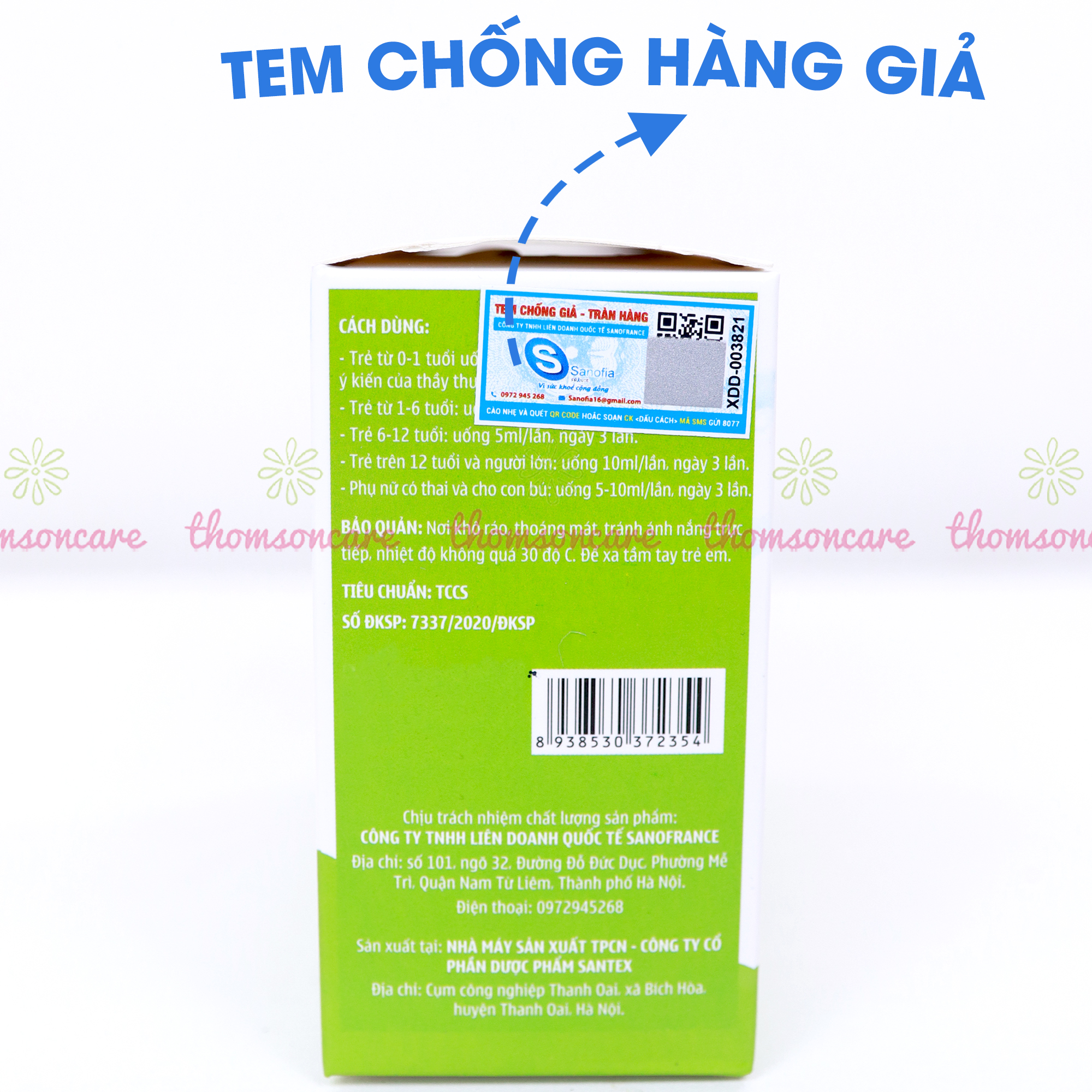 Siro bổ phế Sano Mom Baby Sanofia, giúp bổ phế, giảm ho an toàn cho mẹ bầu và trẻ sơ sinh - Hộp 20 ống x 5ml Thomsoncare