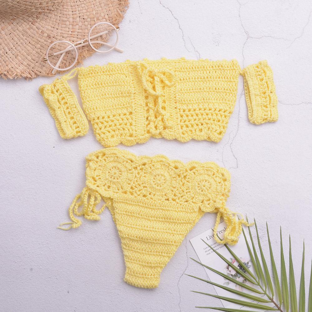 Cha Mẹ-Con Bộ Trang Phục Trẻ Em Gái Đầm Móc Bandeau Bikini Bộ Đồ Bơi Trẻ Em Khỏi Shouder Hai Miếng Đi Biển