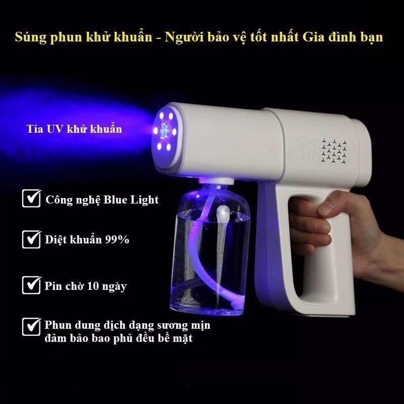 Máy Phun Xịt Khử khuẩn Sát Trùng Nano Cầm Tay K5 Pro Hàng Chuẩn In Laser 8 Mắt UV, phun xa 1.5m Loại Mới