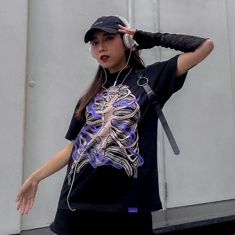 Áo thun tay lỡ, tee phông xương Skull nhiều màu form rộng, cotton