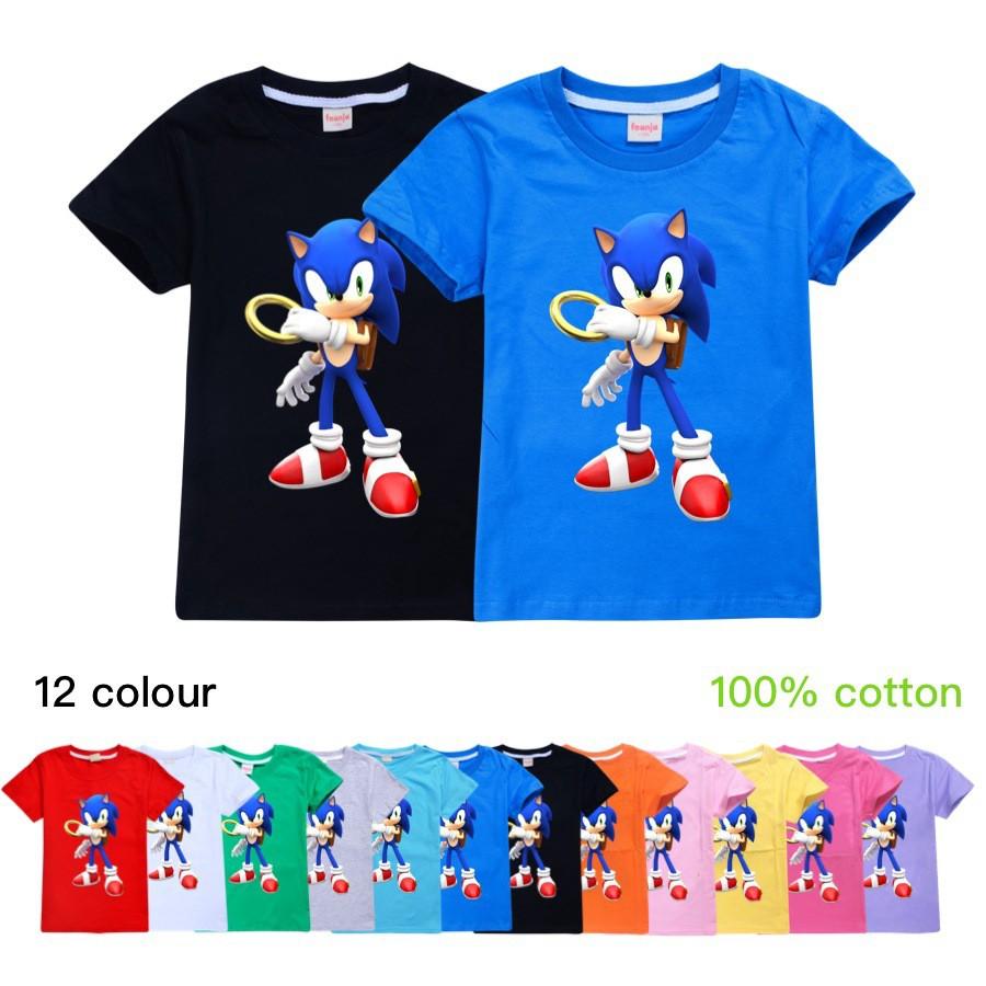 SIÊU PHẨM Áo Thun Cotton Tay Ngắn In Hình Sonic Thời Trang Mùa Hè Cho Bé Trai