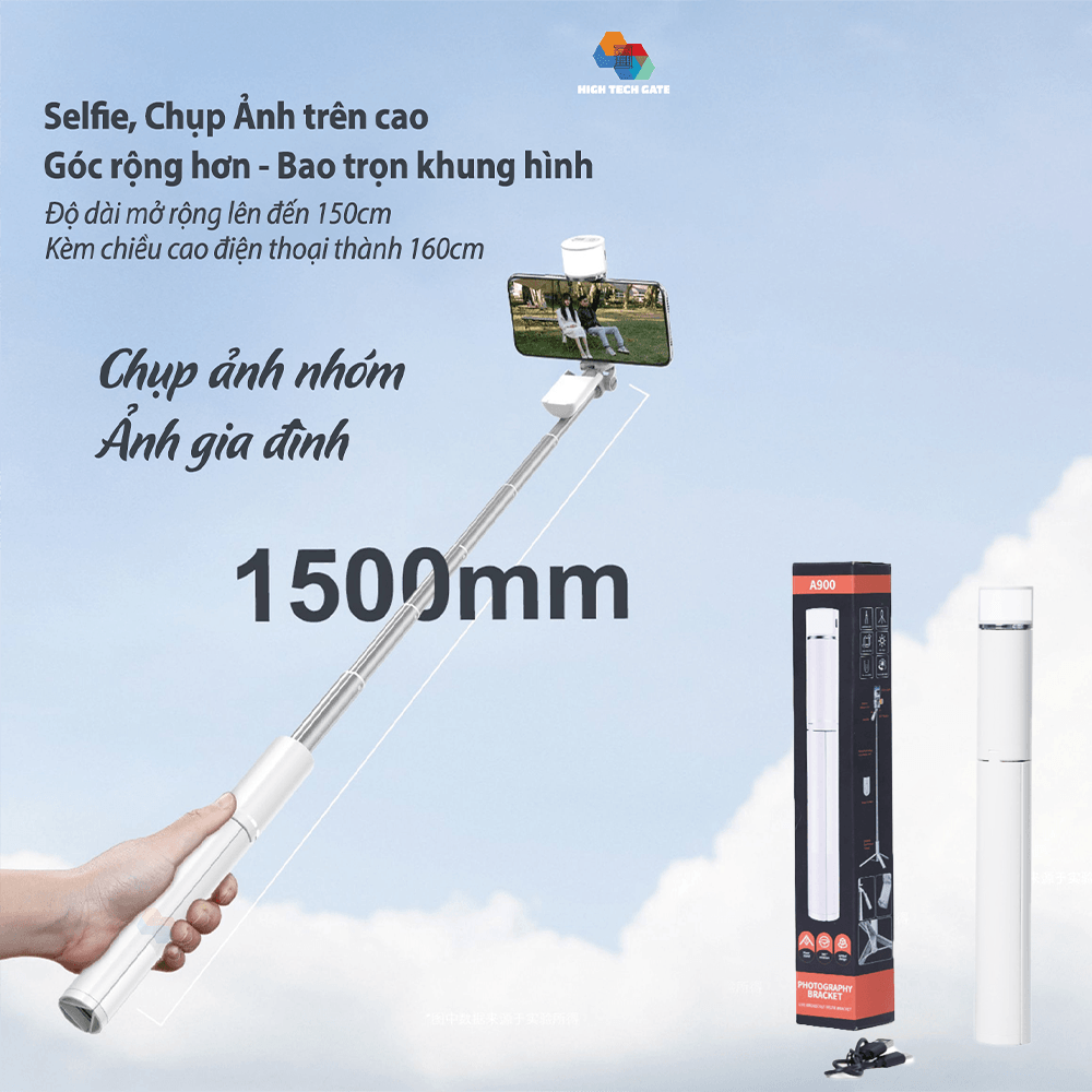 Gậy Chụp Ảnh Tự Sướng Light Stick A900 Có Đèn RGB Đa Chế Độ, Tích Hợp Điều Khiển Bluetooth Selfie, Tay Quay Video 360 Dấu Kín, Hàng Chính Hãng