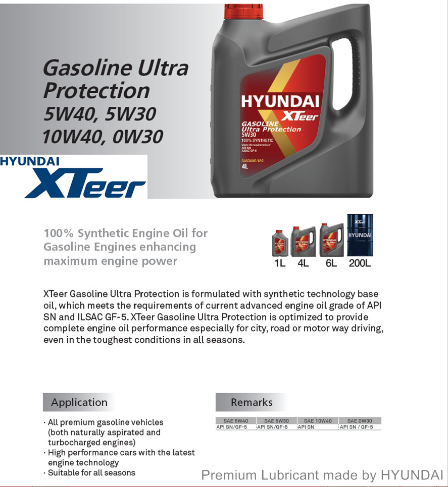 Dầu nhớt ô tô máy xăng Hyundai Gasoline Ultra Protection 5W30 4 lít