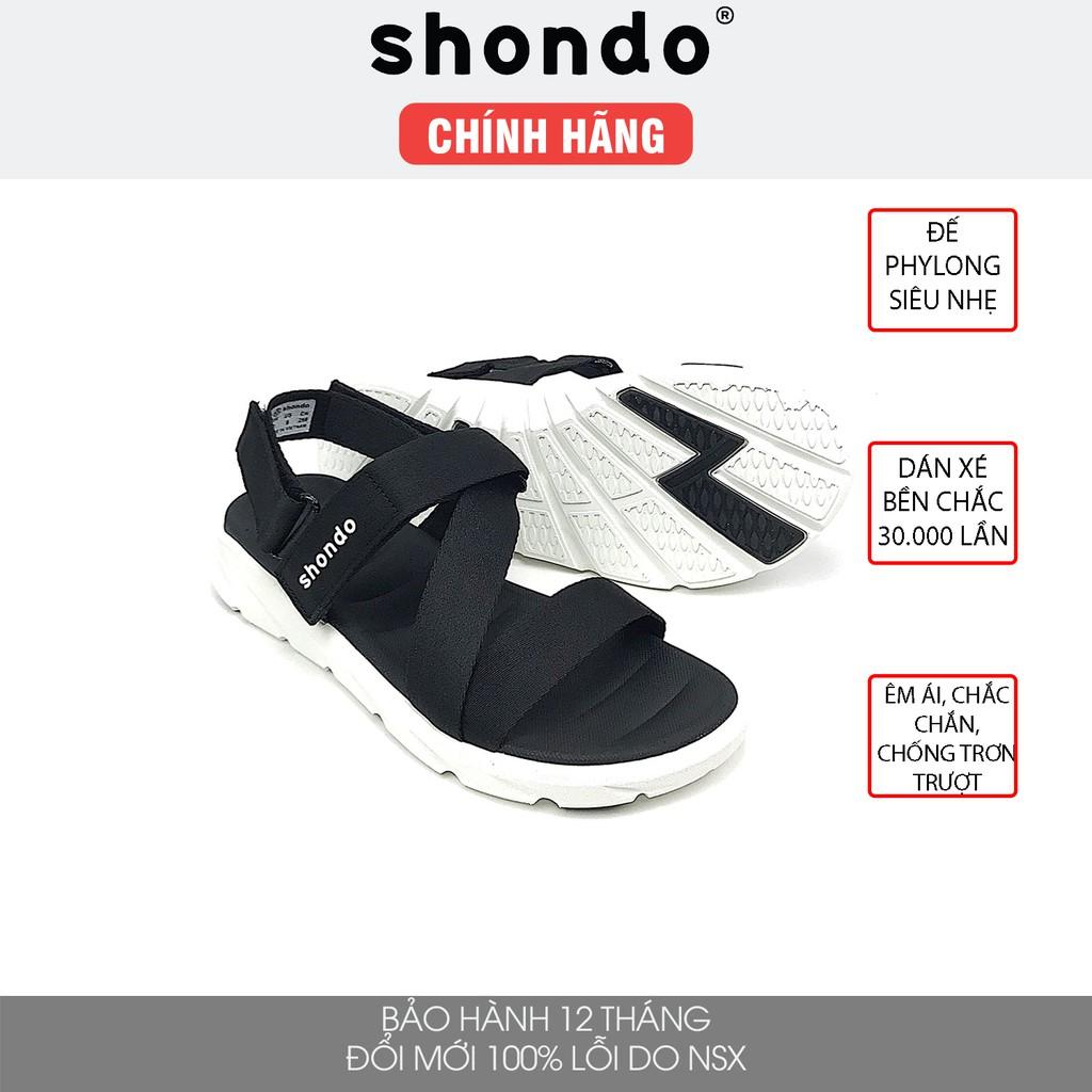 Giày sandal Shondo F6 nam nữ đi học đế bằng đen trắng F6S003