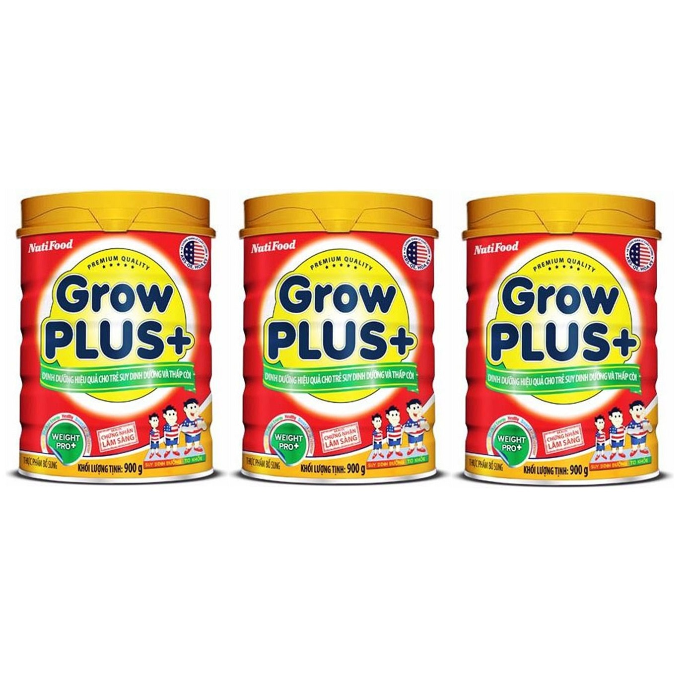 Bộ 3 Lon Sữa GrowPLUS+ Đỏ Cho Trẻ Suy Dinh Dưỡng Trên 1 Tuổi - 900g