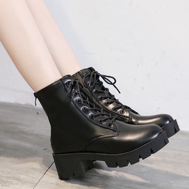 Giày boot đế thô 5 phân cột dây 1 dây kéo cá tính street style đường phố ulzzang boots S002