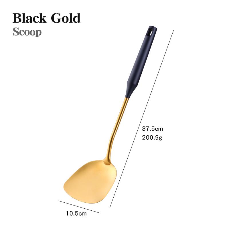 1 Máy Tính Màu Đen Vàng Dụng Cụ Nấu Ăn Tay Cầm Dài Vật Dụng Nhà Bếp Kim Loại Đế Có Rãnh Turner GÀU MÚC Thép Không Gỉ Phụ Kiện Nhà Bếp Tiện Dụng