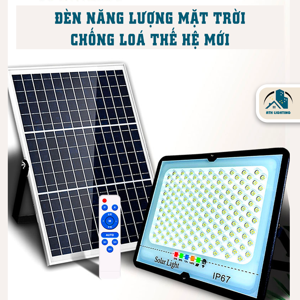 Đèn Led tổ ong năng lượng mặt trời chống lóa treo sân vườn, có cảm biến ánh sáng, chống nước IP66 kèm điều khiển từ xa