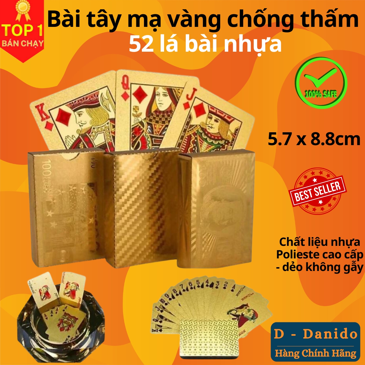 Bộ Bài Mạ Vàng 24K Cao Cấp Chất Liệu Đàn Hồi, Bộ Bài Tây Poker Mạ Vàng miDoctor