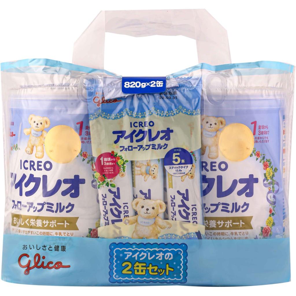 Combo 2 Lon Sữa Glico Icreo Follow Up Milk (Icreo Số 1) Dinh Dưỡng Cho Bé Từ 9 đến 36 Tháng - 820g/lon Kèm 5 Thanh Sữa