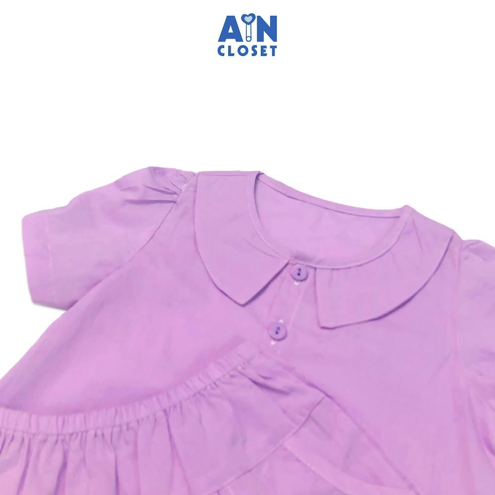 Bộ quần áo ngắn bé gái họa tiết Sơ mi tím quần váy cotton - AICDBGGHBZQD - AIN Closet