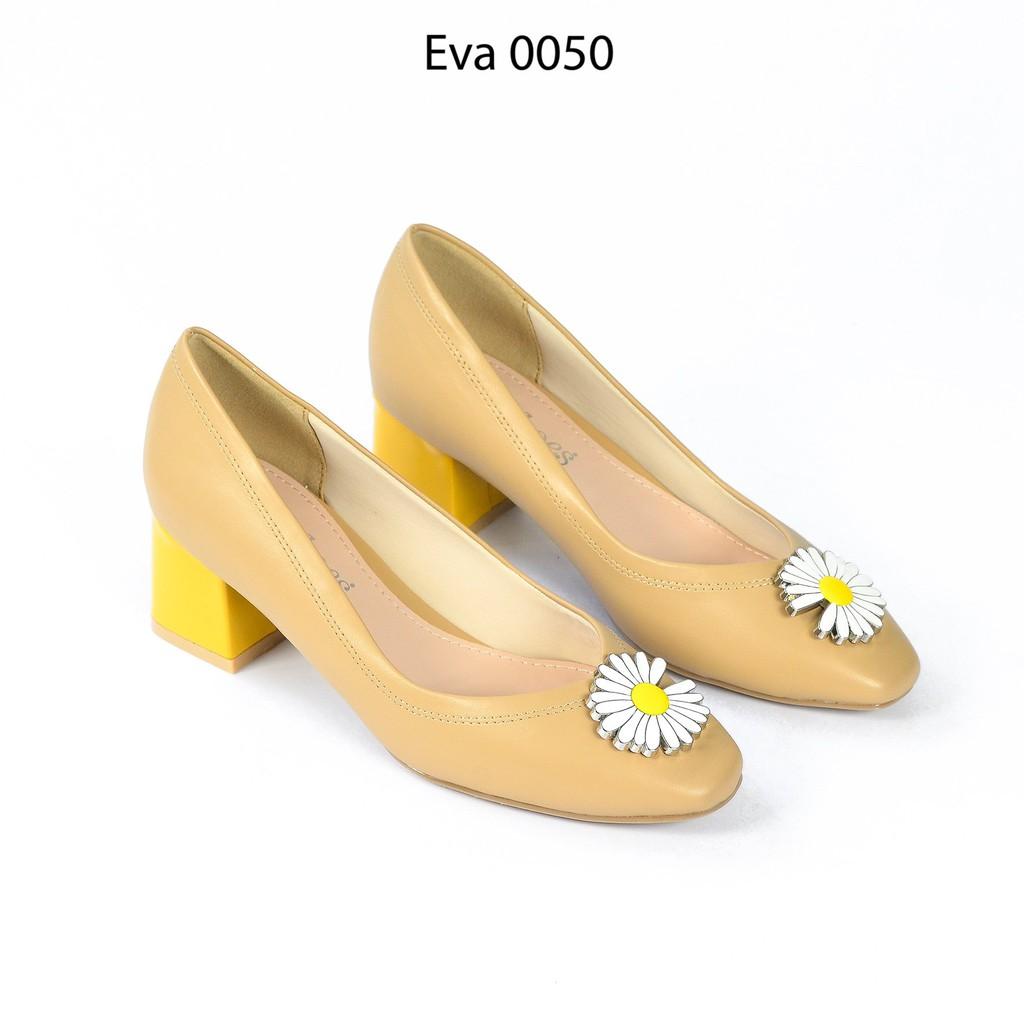 Giày Cao Gót Đế Vuông Nơ Hoa Cúc Da PU 5cm Evashoes - Eva0050
