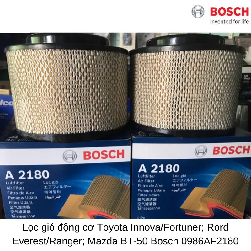 Lọc gió động cơ BOSCH A2180 Toyota Innova/Fortuner; Rord Everest/Ranger; Mazda BT-50; 0986AF2180