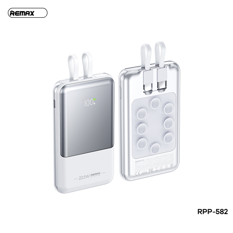  Pin dự phòng mini cho iphone 15 Remax RPP-582 dung lượng 10000mAh tích hợp 2 cáp sạc nhanh - hỗ trợ QC 22.5W và PD 20W Trắng - Hàng Chính Hãng