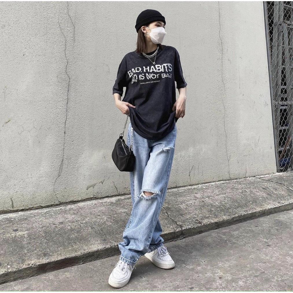 Áo Thun Local Brand Bad Habits Not Bad Wash Xám Nam Nữ Tay Lỡ Unisex Full Mạc