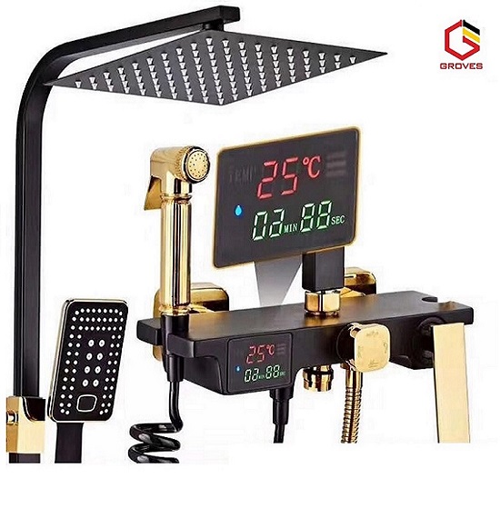 Vòi Sen đồng điện tử đen vàng KB7749