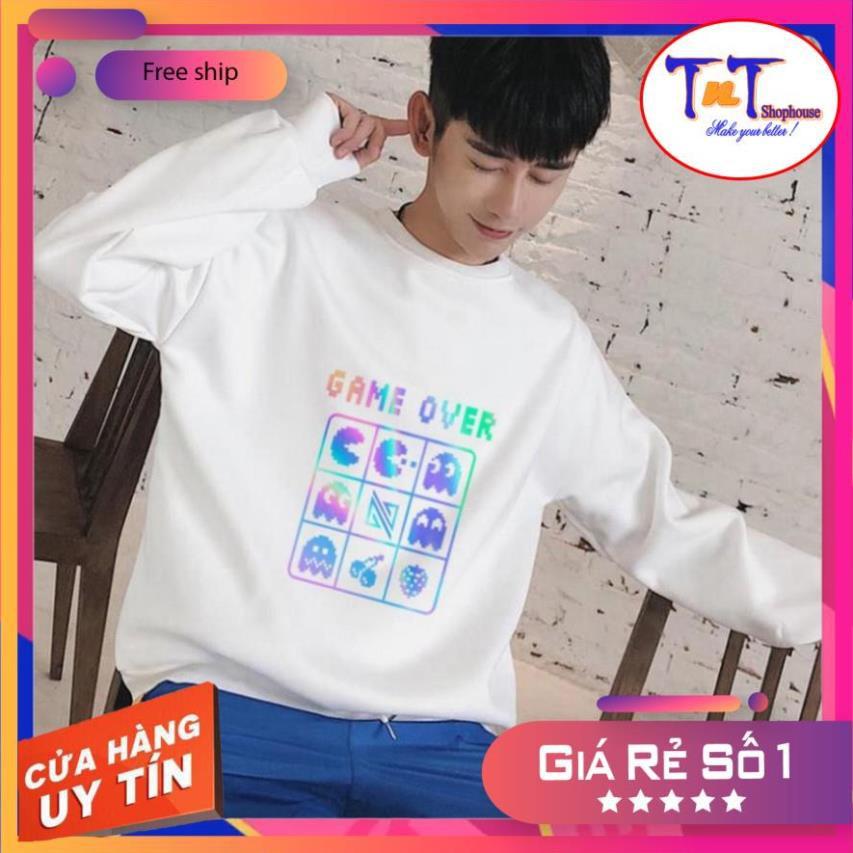 AS22 Áo Sweater Game Over Phản Quang, Aó Nỉ Dài Tay Nam Nữ Cá Tính thời trang sinh viên học sinh