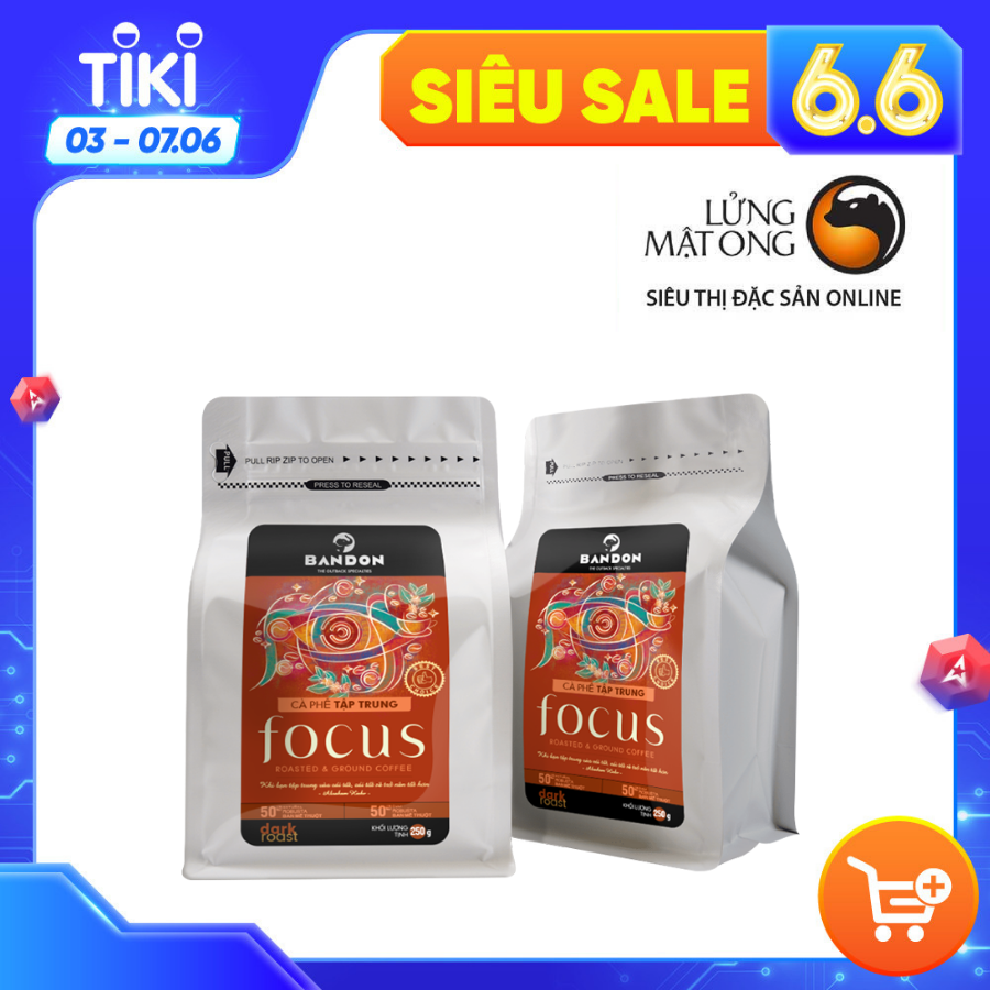 Cà phê phin nguyên chất rang xay mộc sạch BANDON FOCUS 250g đắng đậm, thơm nồng - cà phê đặc sản (50% Robusta Natural, 50% Robusta Buôn Ma Thuột Culi)