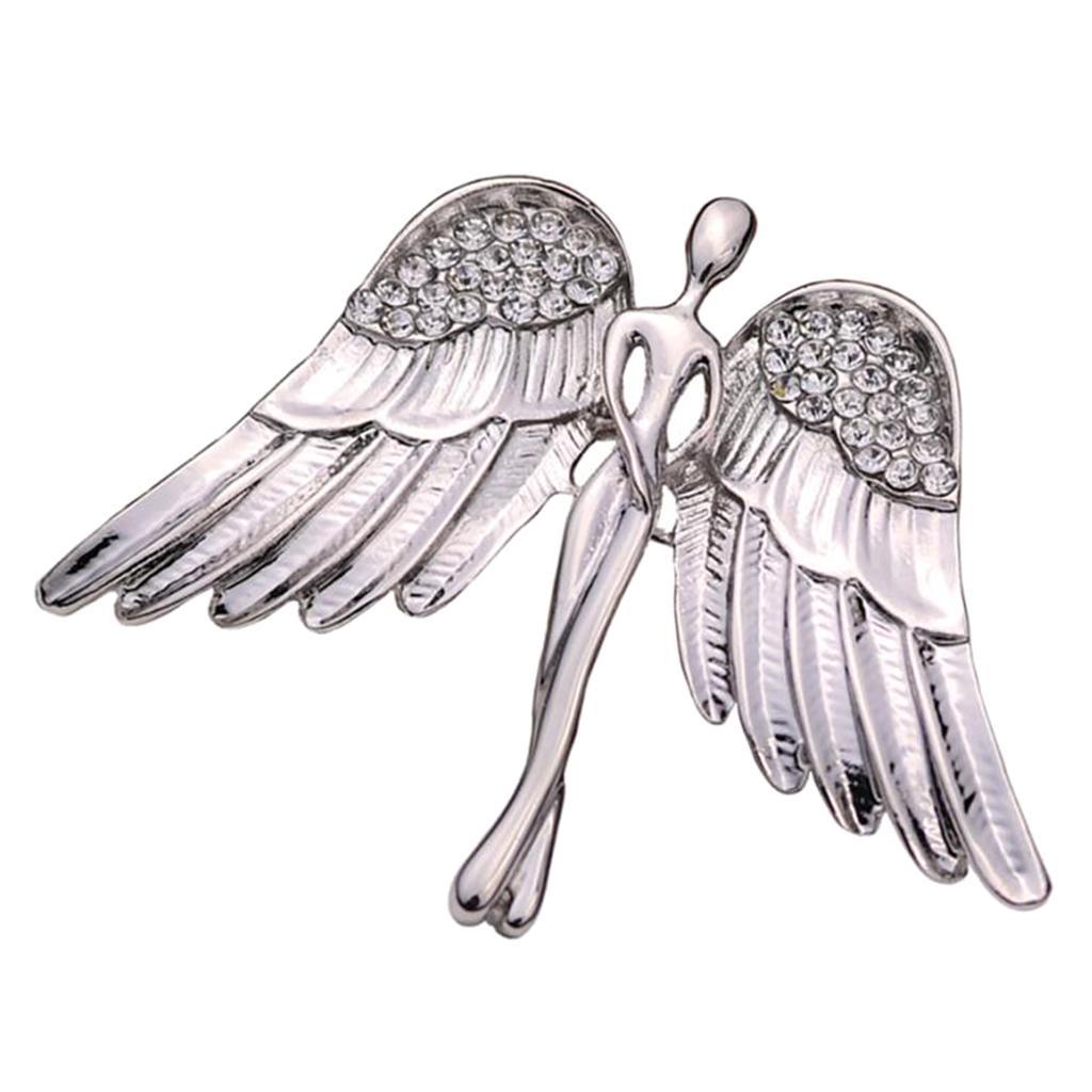 2X Fashion Angel Wings Brooch Charming Crystal Brooch Pin for Men Women Silver