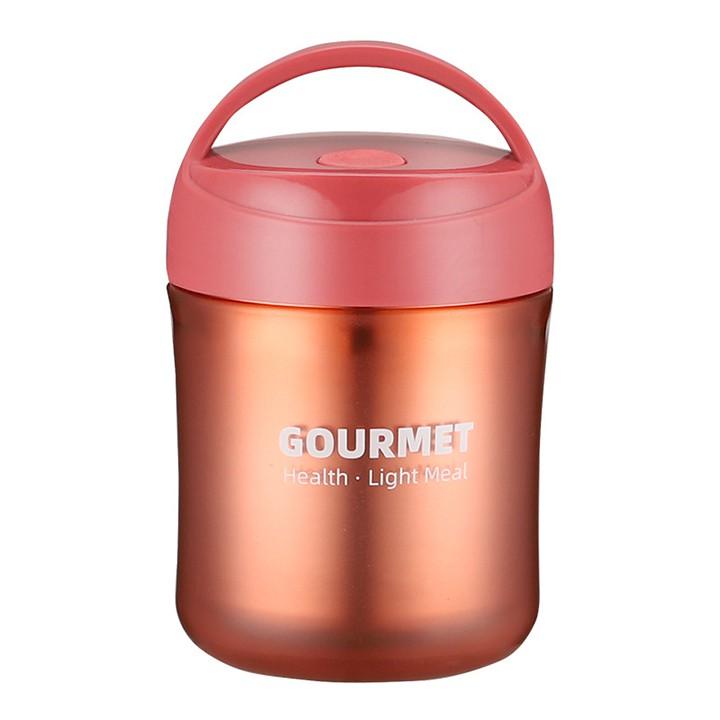 Bình ủ cháo cho bé GOURMET inox, 2 lớp, dung tích 500ml kèm muỗng, Hộp đựng thức ăn đựng cơm văn phòng tiện lợi