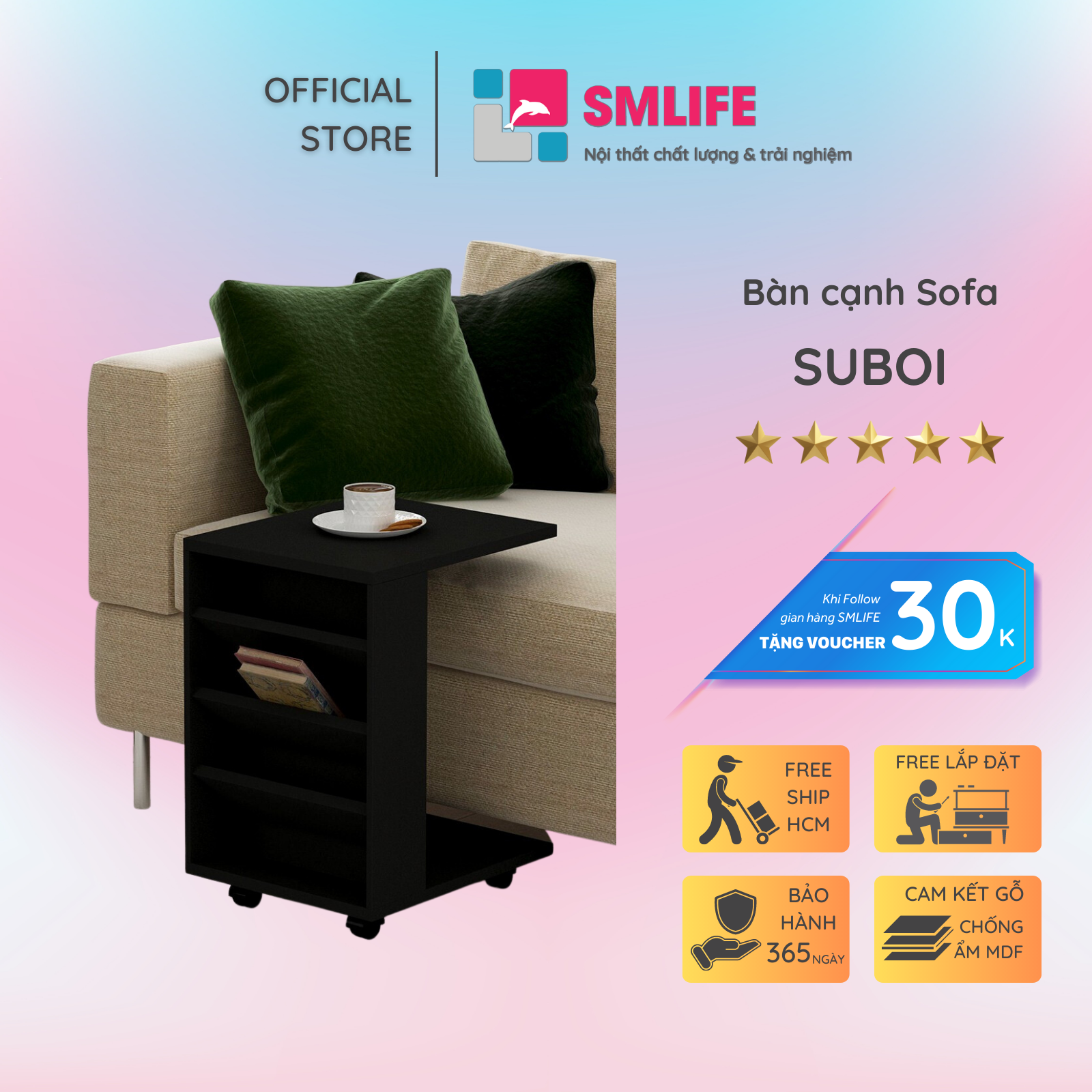 Bàn gỗ cạnh Sofa hiện đại SMLIFE Suboi  | Gỗ MDF dày 17mm chống ẩm | D42xR35xC50cm - Màu